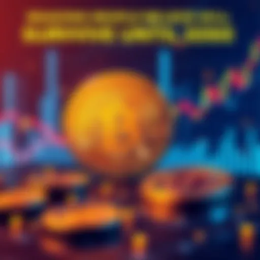 A visual representation of Bitcoin symbols and graphs indicating growth and future predictions