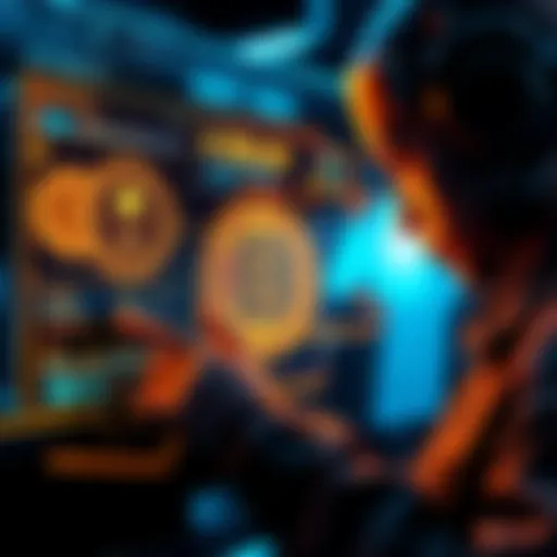 A person interacting with a digital interface featuring a Bitcoin payment gateway alongside an AI assistant, symbolizing the shift to decentralized finance.