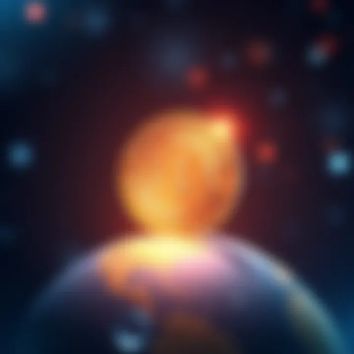 A Bitcoin symbol floating over a globe, representing its global impact and transformation.