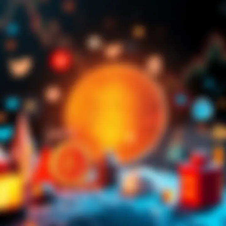 A glowing Bitcoin symbol surrounded by icons representing global economies and financial freedom.