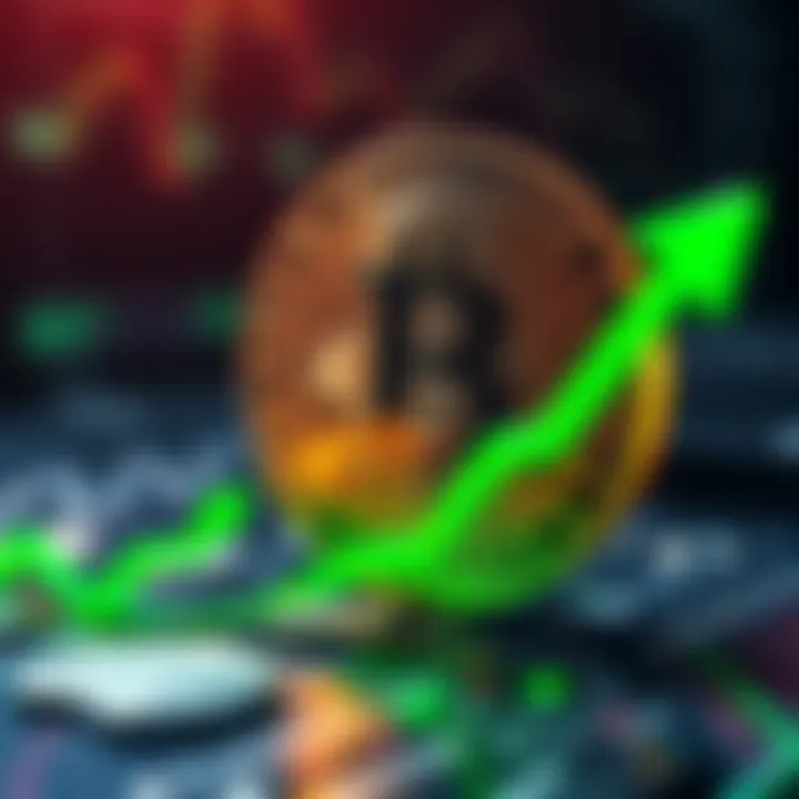 Bitcoin symbol with a green upward arrow, showing growth despite market challenges