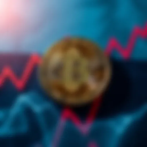 A Bitcoin symbol in front of a graph showing growth, representing the rise of cryptocurrency