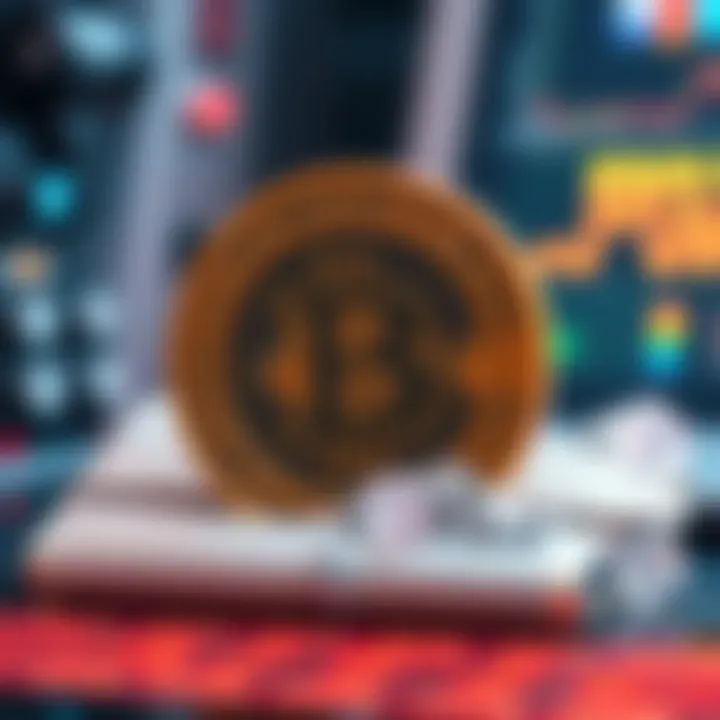 A Bitcoin hardware wallet surrounded by a caution sign, symbolizing security risks