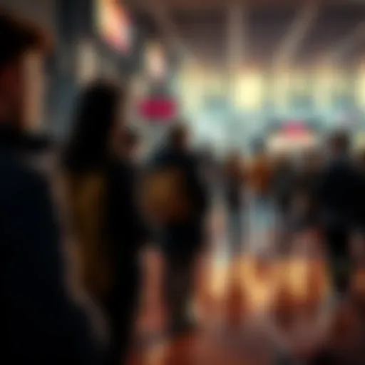 Group of Bitcoin holders observing people without cryptocurrency investments in a public space