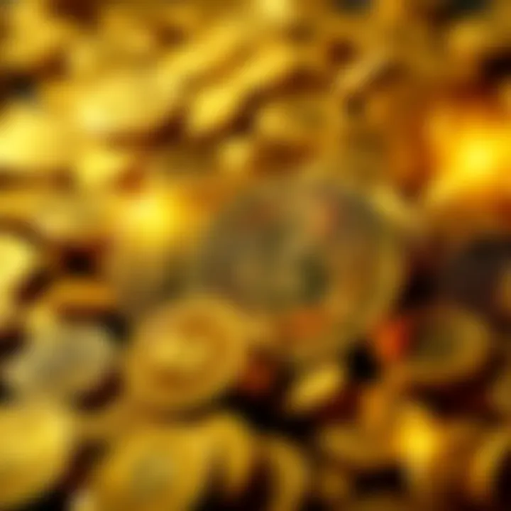 A Bitcoin symbol surrounded by gold coins, representing investment and financial growth.