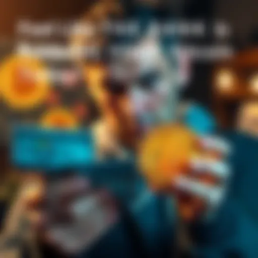 A person holding a Bitcoin while looking frustrated at their bank statement