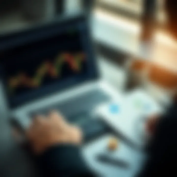 A person analyzing Bitcoin charts on a laptop with a calculator and notepad, representing stress-free investment strategies.