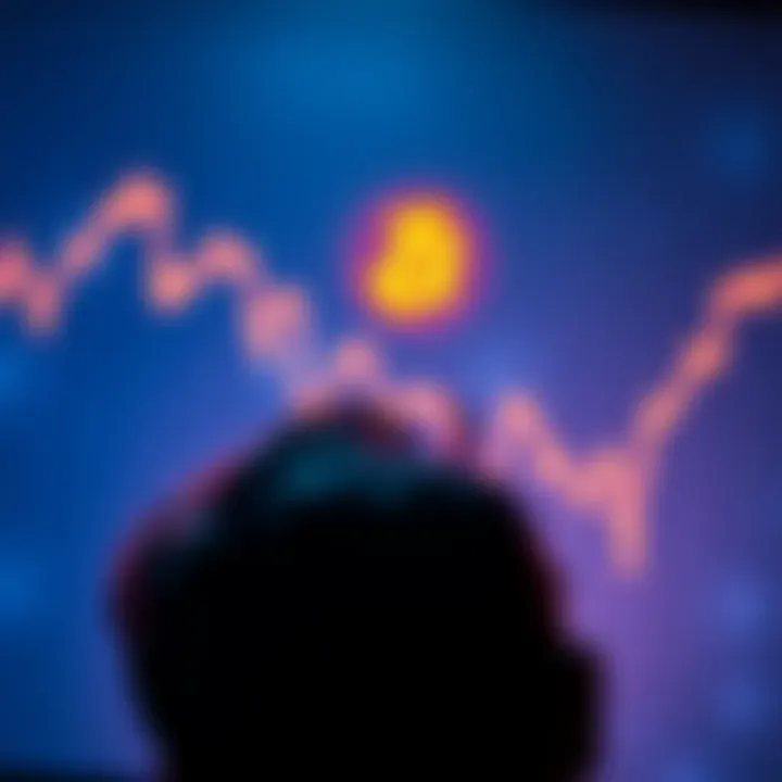 A person contemplating Bitcoin investment with a rising graph in the background