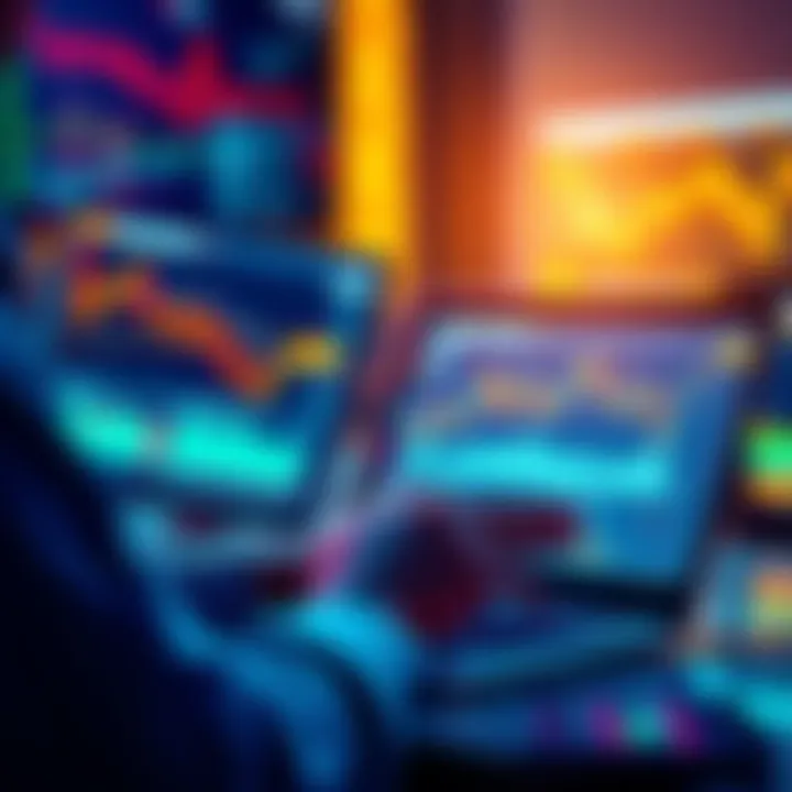 A person analyzing Bitcoin market trends on a laptop, with graphs and charts displayed.