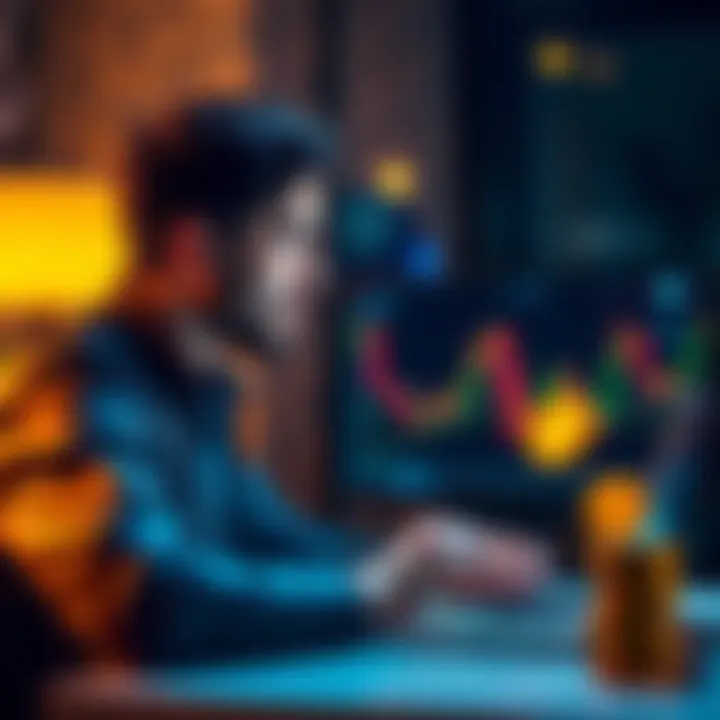 Person considering Bitcoin investment A person looking at Bitcoin charts on a laptop while thinking about investing money.