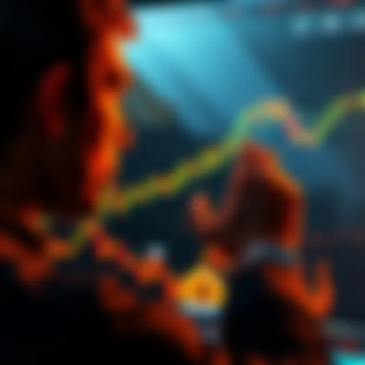 Bitcoin Investment Decision A person looking at a chart showing Bitcoin's market trends and prices, considering whether to invest now or wait.