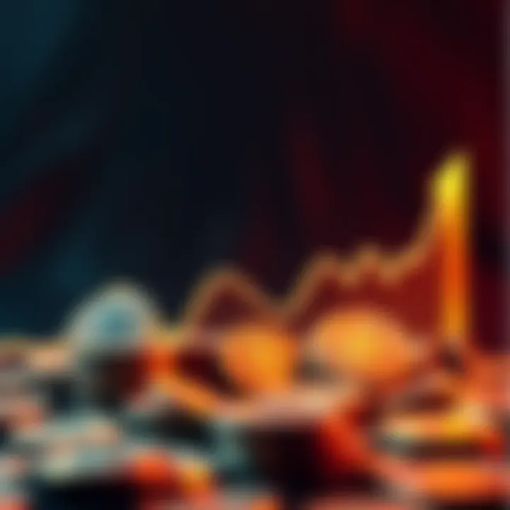 A visual representation of Bitcoin's value increase from 2010 to today, showcasing its volatility with a fluctuating line graph and dollar signs, depicting the highs and lows of investment.