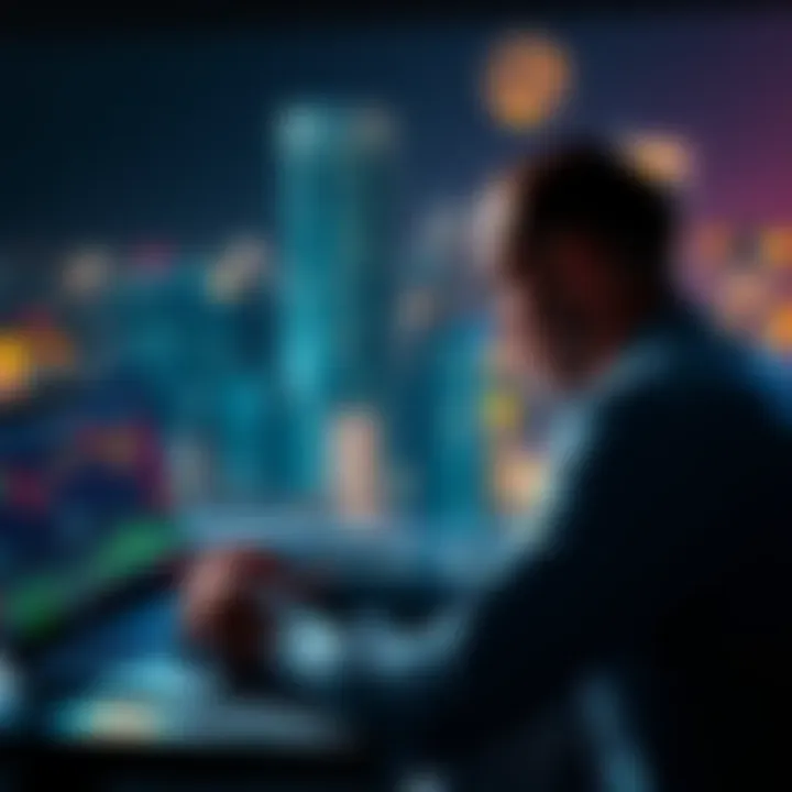 A person contemplating their investment in Bitcoin while looking at a laptop showing cryptocurrency graphs