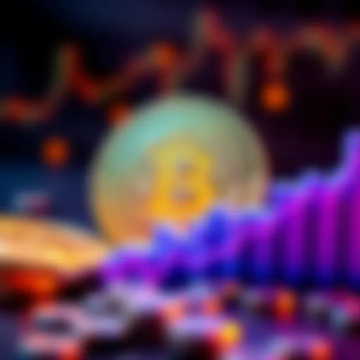 A visual representation of Bitcoin with its logo and a chart showing rising values, symbolizing investment growth.