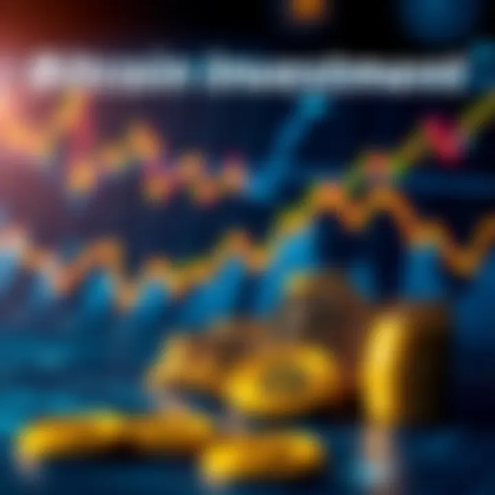 A graphic showing simple rules for Bitcoin investments, featuring charts and coins.