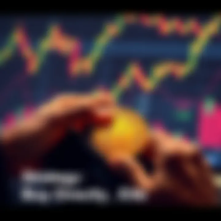 A person buying Bitcoin directly through a digital wallet, showing a graph of price fluctuations in the background.