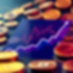 Illustration of a financial graph showing Bitcoin growth with coins in the background