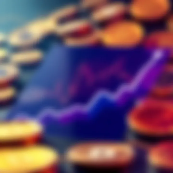 Illustration of a financial graph showing Bitcoin growth with coins in the background