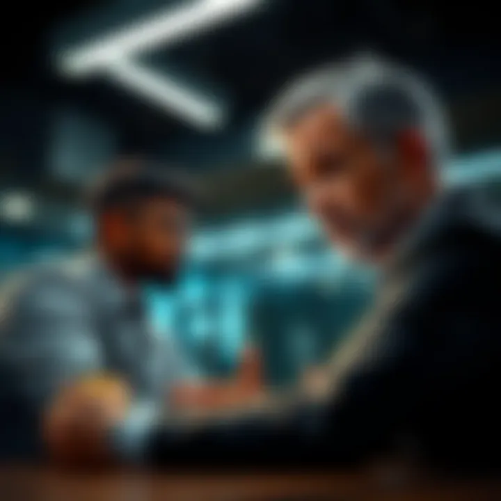 A Bitcoin investor looks uncomfortable while answering questions from a bank representative.