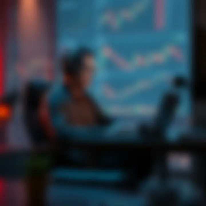 A person sitting at a desk with a laptop, analyzing Bitcoin charts and planning their early retirement with creative projects.