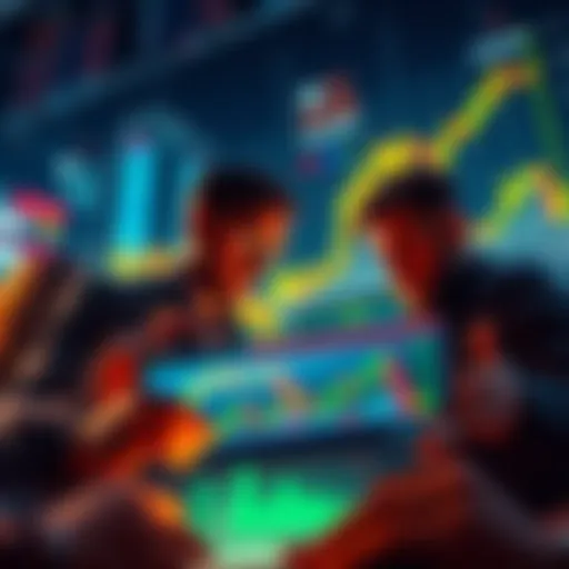 A group of Bitcoin investors analyzing a price chart showing fluctuations from $20,000 to $120,000, with a focus on the $200,000 target.