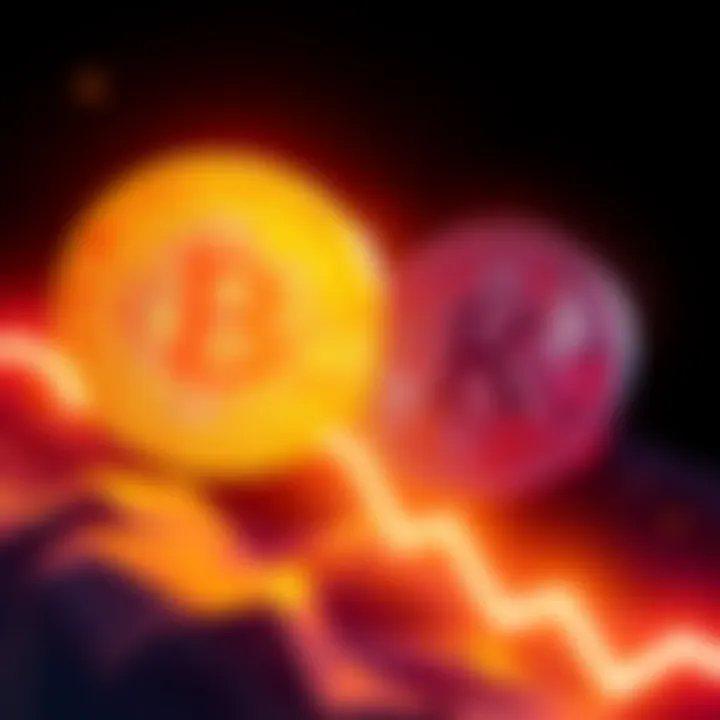 Illustration showing Bitcoin and Kaspa symbols with a downward price trend line, representing concerns about market stability in 2026.