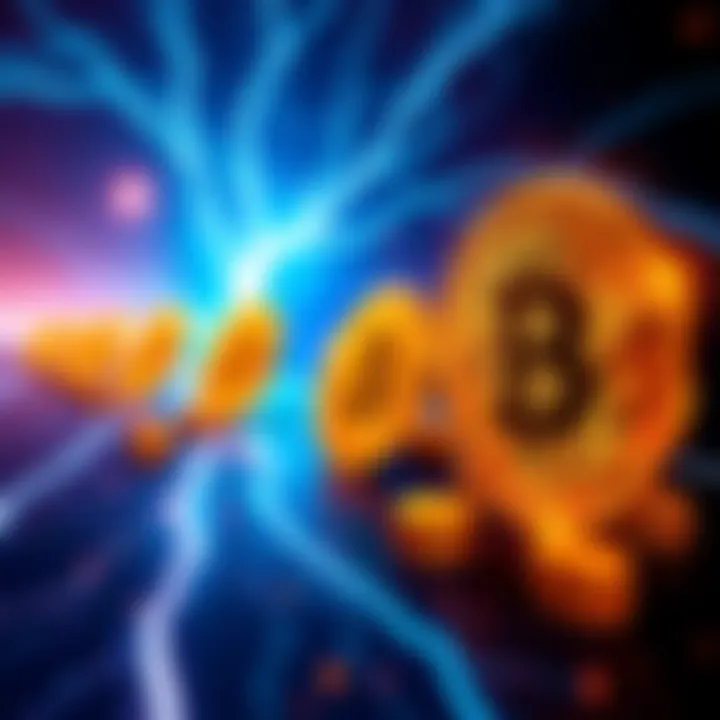 Bitcoin Lightning Integration A graphic showing Bitcoin symbols with speed lines and network connections, representing Revolut's Lightning integration via Lightspark.