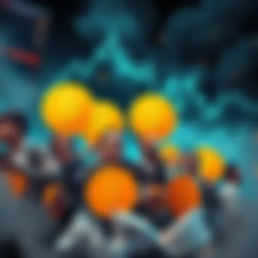 Bitcoin Loyalty A group of investors holding Bitcoin signs with unwavering smiles amidst a stormy market background.