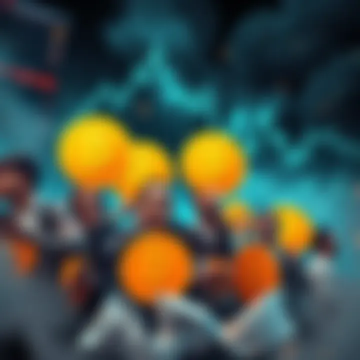 Bitcoin Loyalty A group of investors holding Bitcoin signs with unwavering smiles amidst a stormy market background.