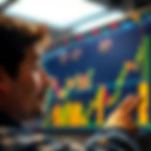 A person looking at a chart of Bitcoin prices with a thoughtful expression, considering an investment decision.
