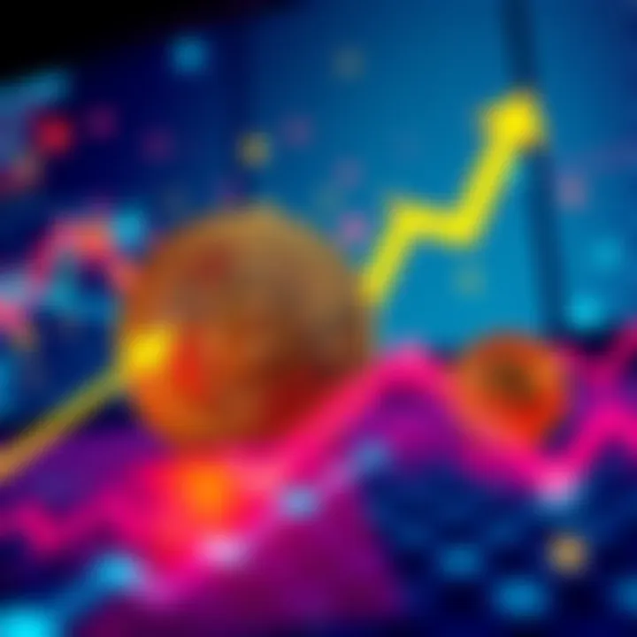 Graph showing Bitcoin's declining value with downward arrows and market trends