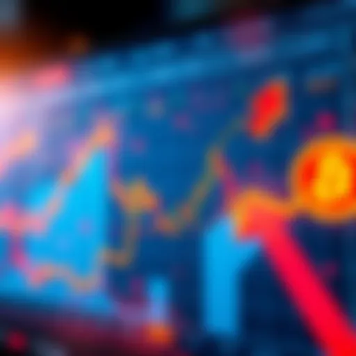 A chart showing Bitcoin price fluctuations with arrows indicating buying and selling activity during market downturns.