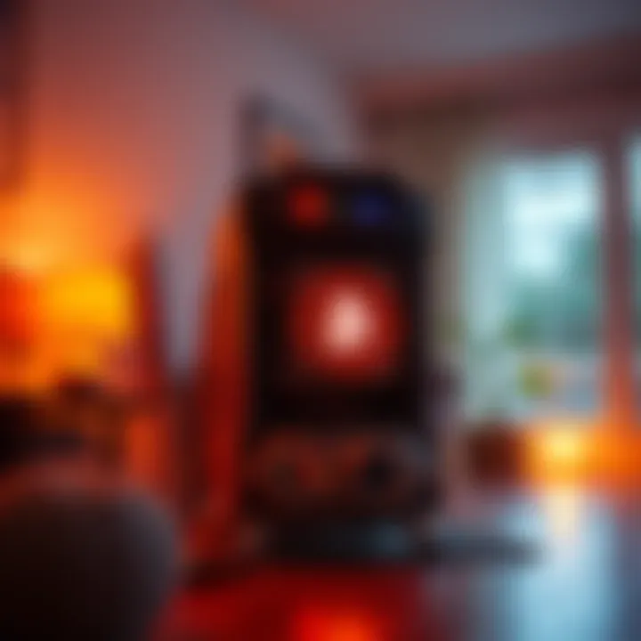 A bitcoin miner is actively running and generating heat in a cozy room, resembling a space heater.
