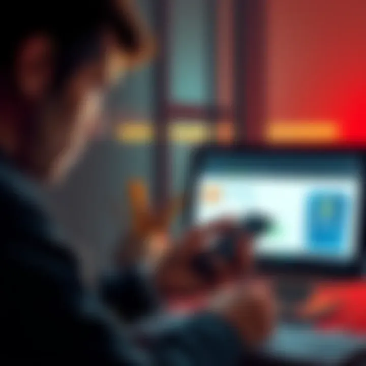 A person looking worried while checking their Trezor wallet and a computer screen showing a failed transaction to Amex.