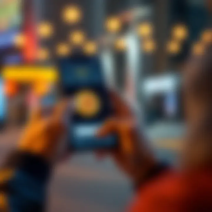 Bitcoin payment transaction A person using a smartphone to make a Bitcoin payment quickly, showing a digital wallet interface.