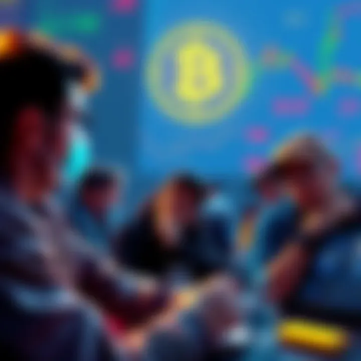 Bitcoin enthusiasts discussing predictions and market reactions, with charts showing fluctuations and disappointment over missed price targets.