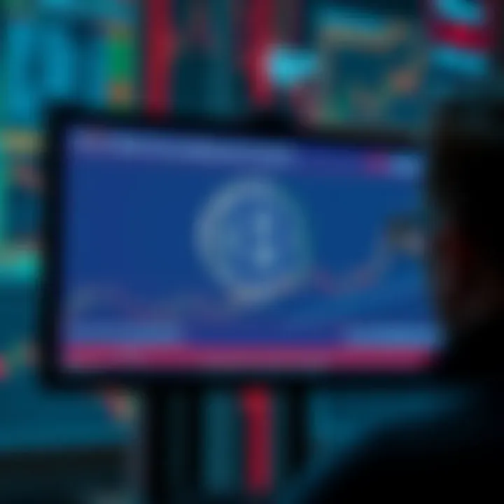 A visual of Bitcoin displayed on a digital screen showing the price of $15 with a person considering whether to invest.