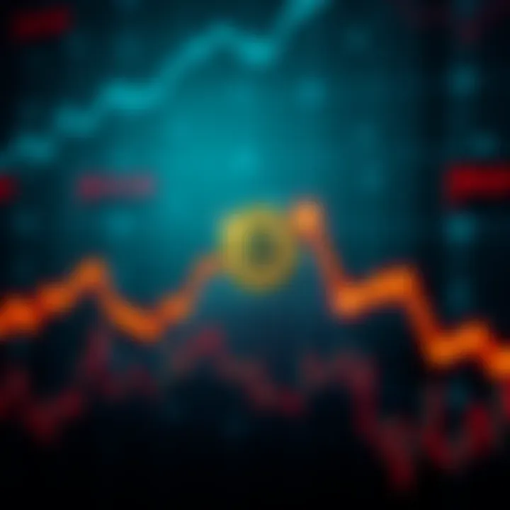 Graph showing a downward trend in Bitcoin price with a bear symbol representing the market decline