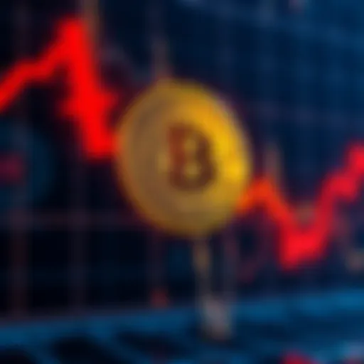 A graph showing Bitcoin's price drop with a downward trend line and red arrows, symbolizing the October 10th crash and its impact on the market.