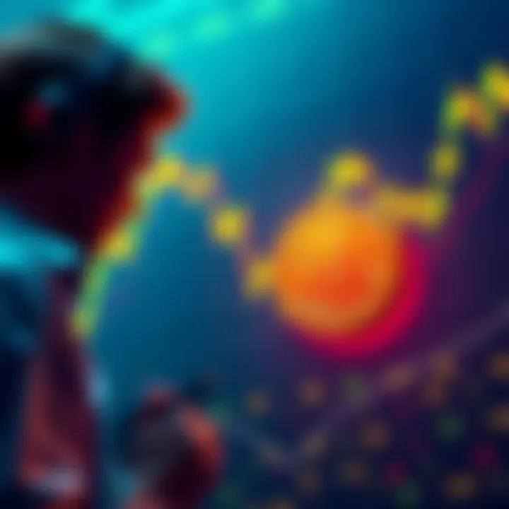 Graph showing Bitcoin price dropping with worried investors looking on