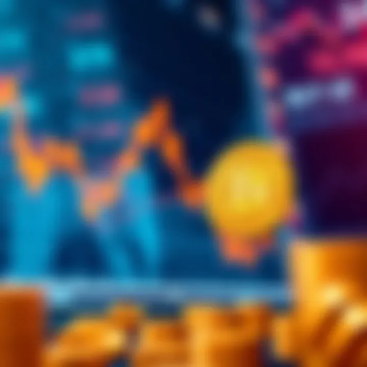A graph showing a decline in Bitcoin prices with a dollar sign and a buy symbol in the foreground.