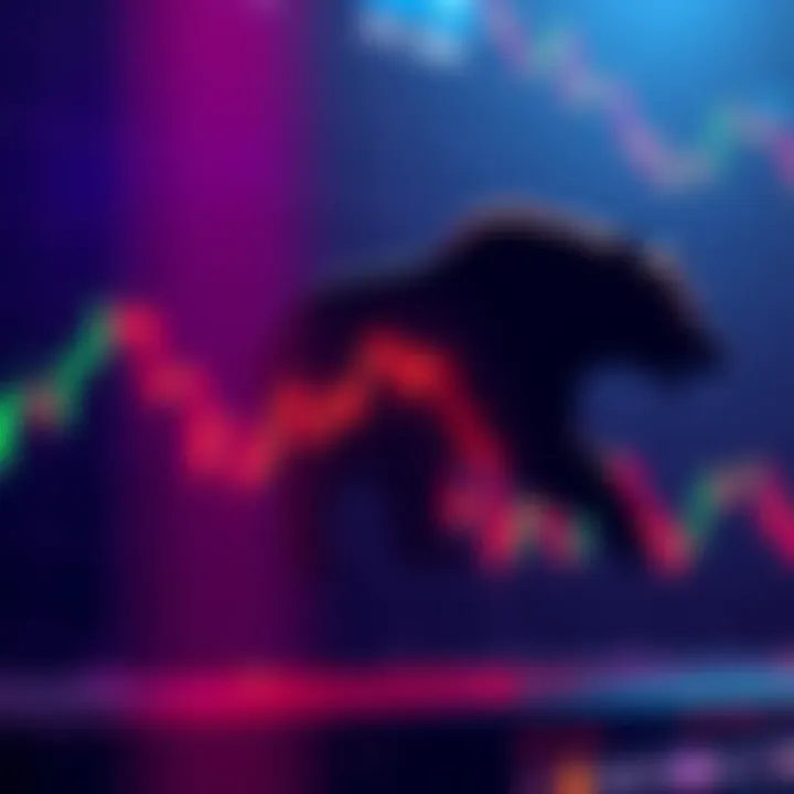A graphic showing the decline of Bitcoin's price on a chart with a bear symbol representing a potential bear market.