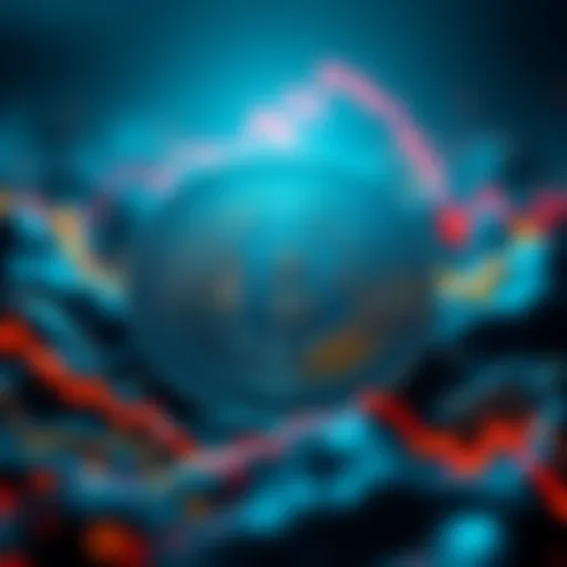 Bitcoin symbol with a downward trend line showing market decline and potential recovery