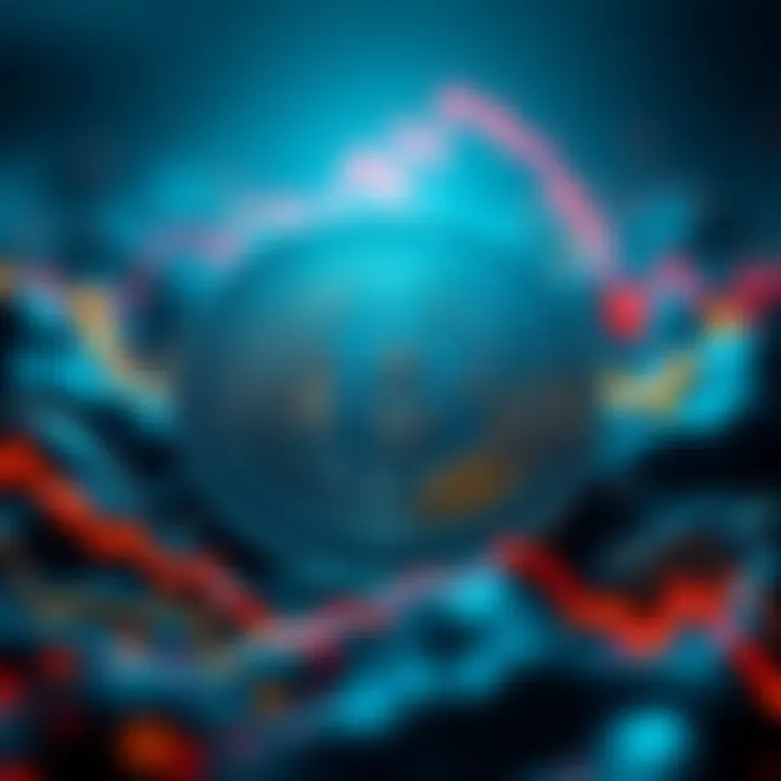 Bitcoin symbol with a downward trend line showing market decline and potential recovery