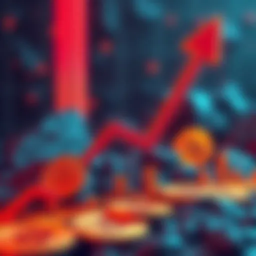 Representation of Bitcoin's significant value drop with a downward arrow graph and Bitcoin symbols