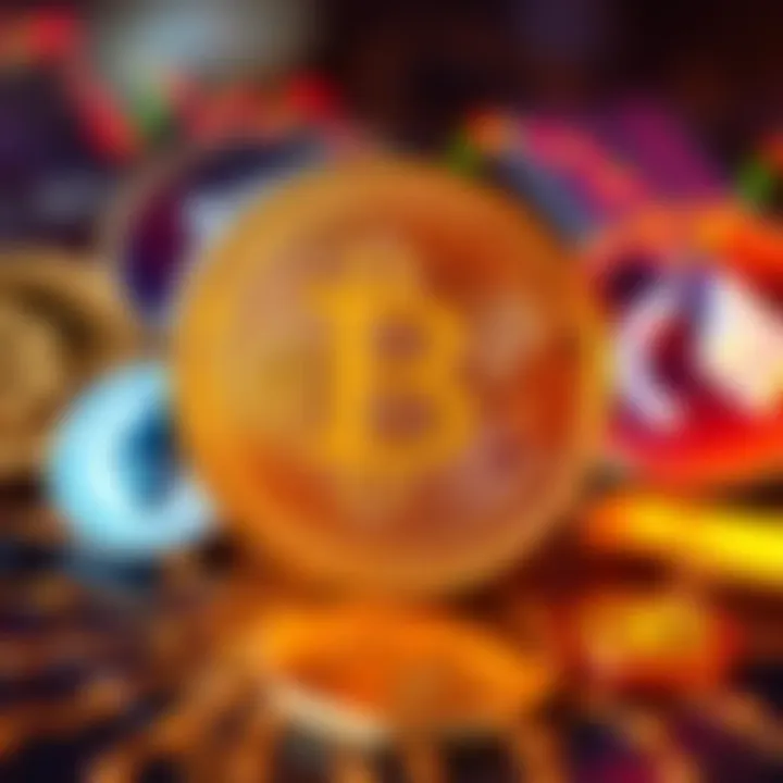 A graphic showing a downward trend for Bitcoin with altcoin symbols like Ethereum, ADA, and XRP in the background