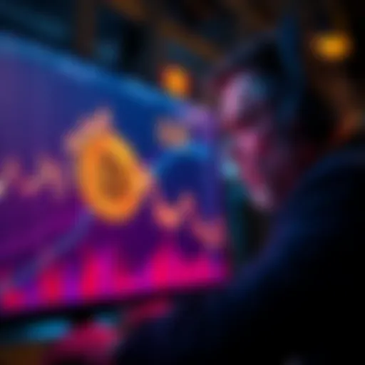 A graph showing Bitcoin's price dropping towards $10,000, alongside a worried investor looking at a screen.