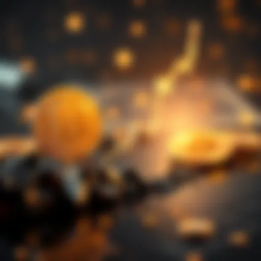 Graph showing a rising trend in Bitcoin's price projected for 2026, with symbols of gold and silver in the background.