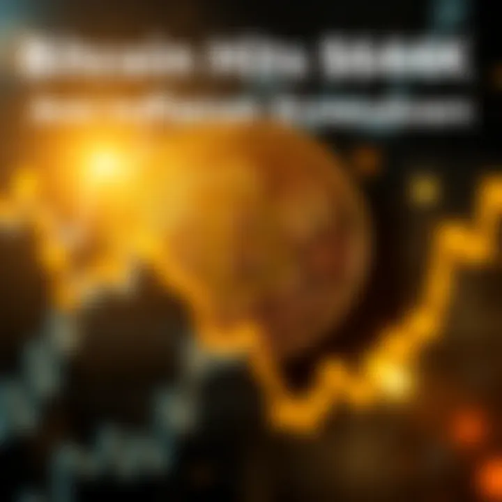 Bitcoin symbol with a rising graph indicating price increase to $64K due to inflation slowdown