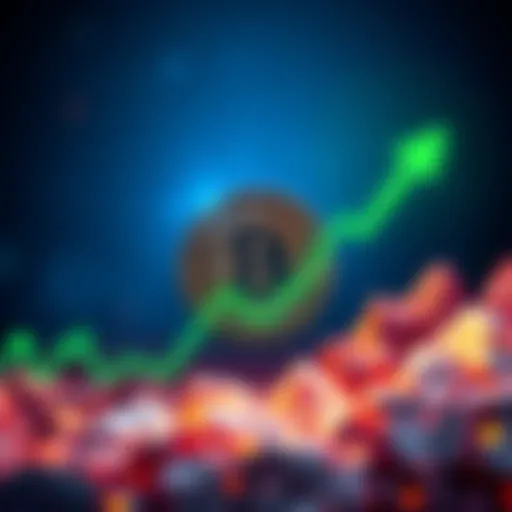 A graph showing Bitcoin's upward trend, indicating a market recovery with green arrows pointing upwards and a price level around 57k